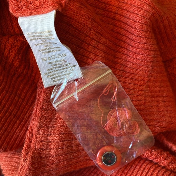 Free People Drape Red-Orange Waffle Knit Longline Buttondown Cardigan Sweater - Picture 5 of 7